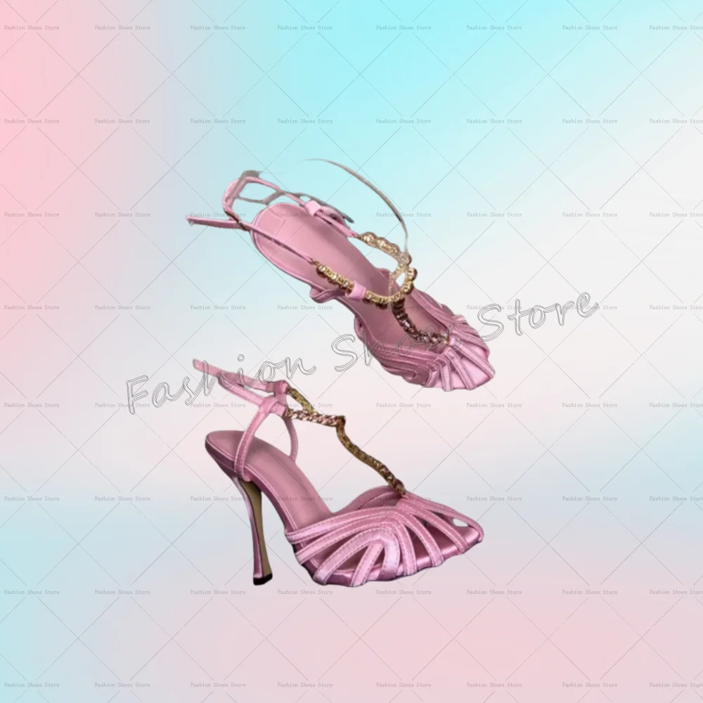 

Pink Hollow Out Tip Binding Sandals Buckle Strap Women Shoes Stilettos High Heels Party Banquet Dating 2025 Zapatos Para Mujere