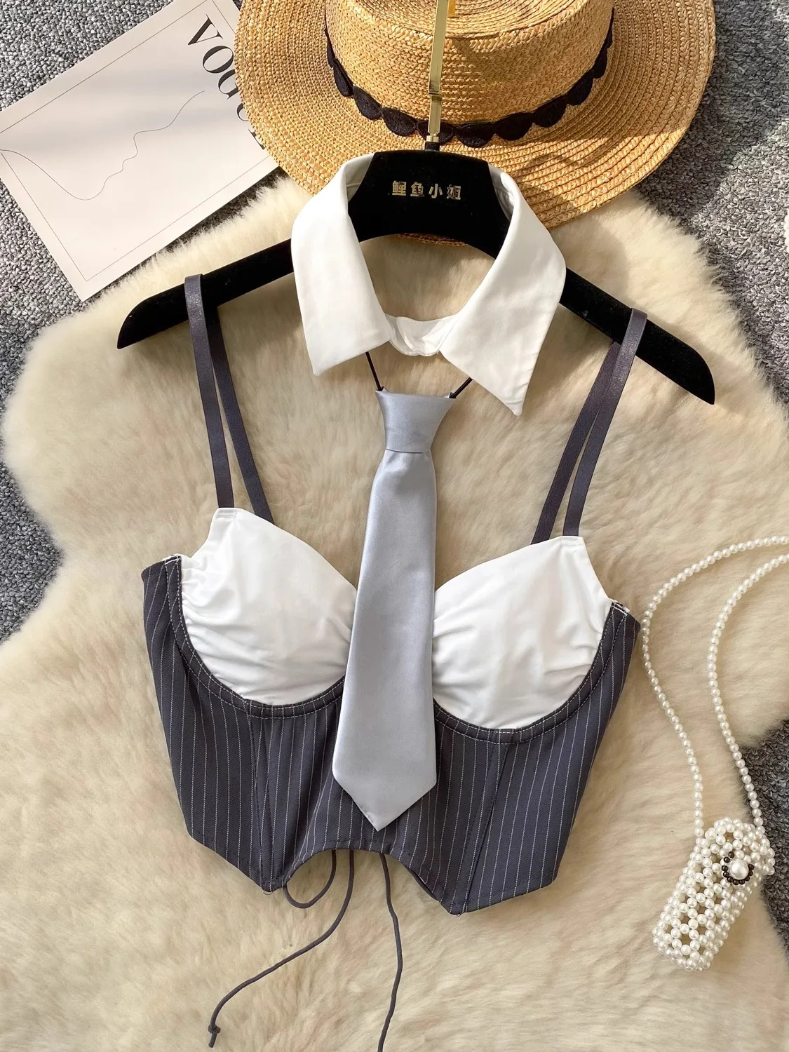 American Style Spicy Girl Summer New Design Hollow out Neck Strap Color Block Crop Top Women's Fashion Trend Backless Vest