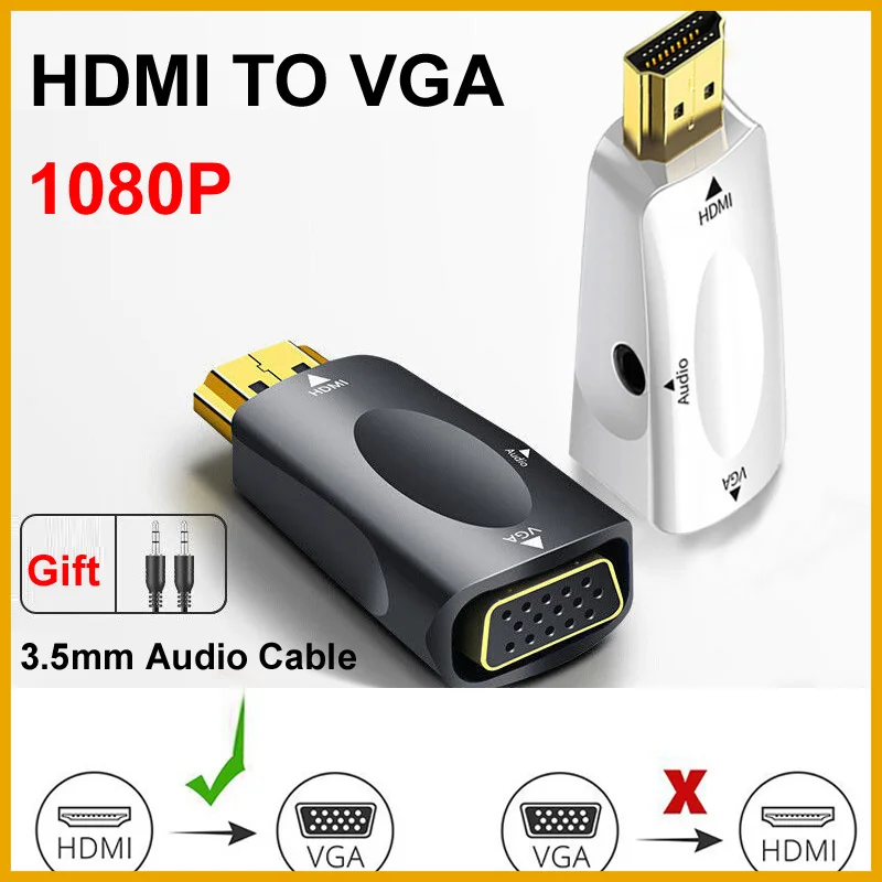 NEW HDMI-compatible to VGA Cable Converter Male To Famale Adapter 3.5 mm Jack Audio HD 1080P For Projector PC Laptop Tablet