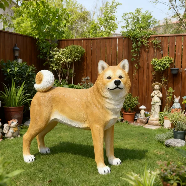 Realistic Akita Inu Dog Sculpture Statue Resin Weather Resistant Garden Home Decor Lifelike Dog Figure Art Outdoor