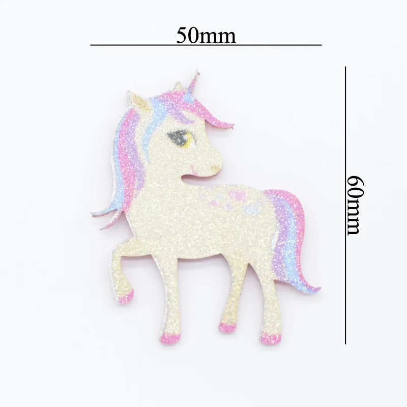 5Pcs/lot Glitter Print Fabric Appliques Unicorn Horse for DIY Crafts Cake Topper Headwear Hair Clips Supplies Decor Patches