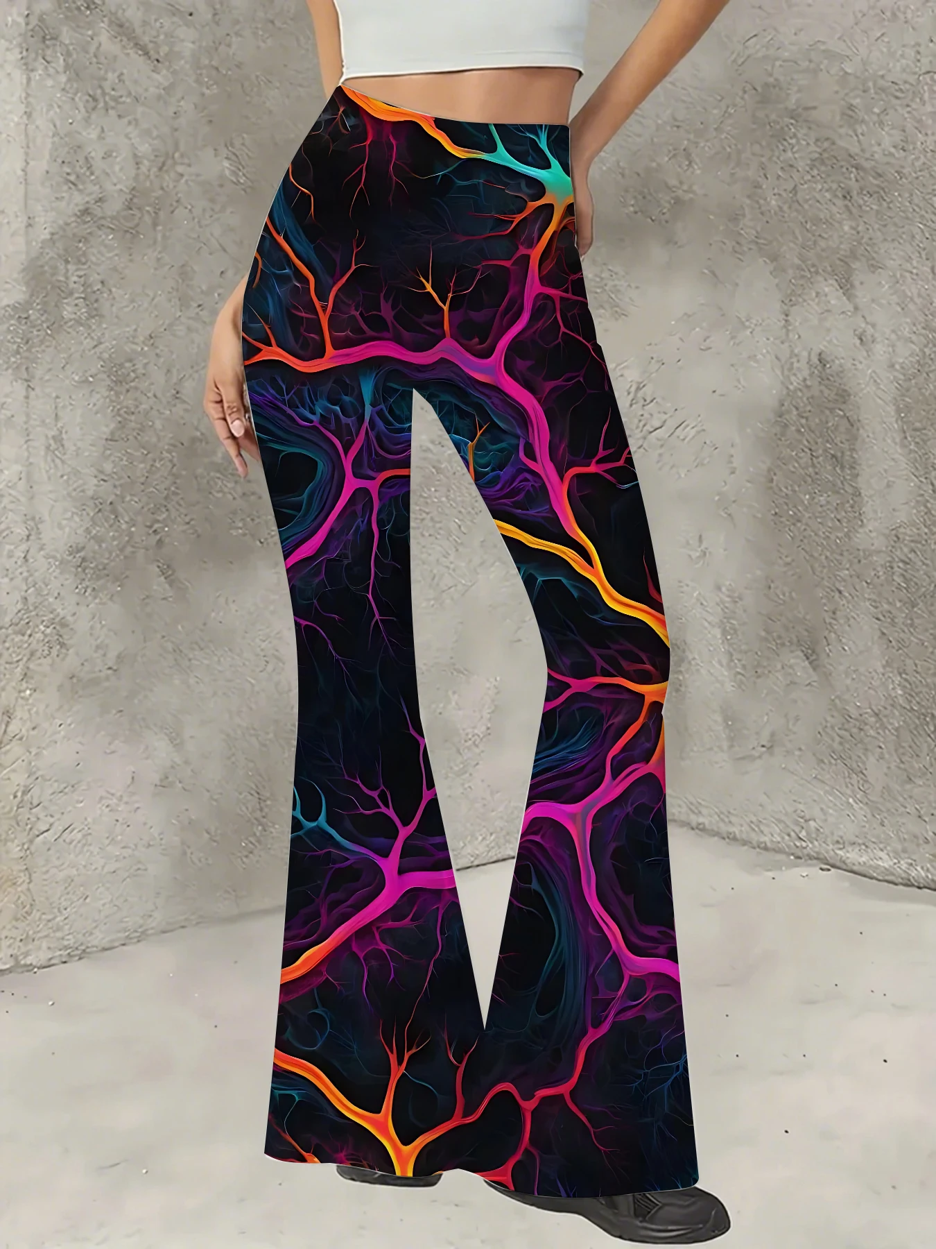 

Plus Size All-Over Print Flare Pants Women Stretchy High Waist Bell Bottom