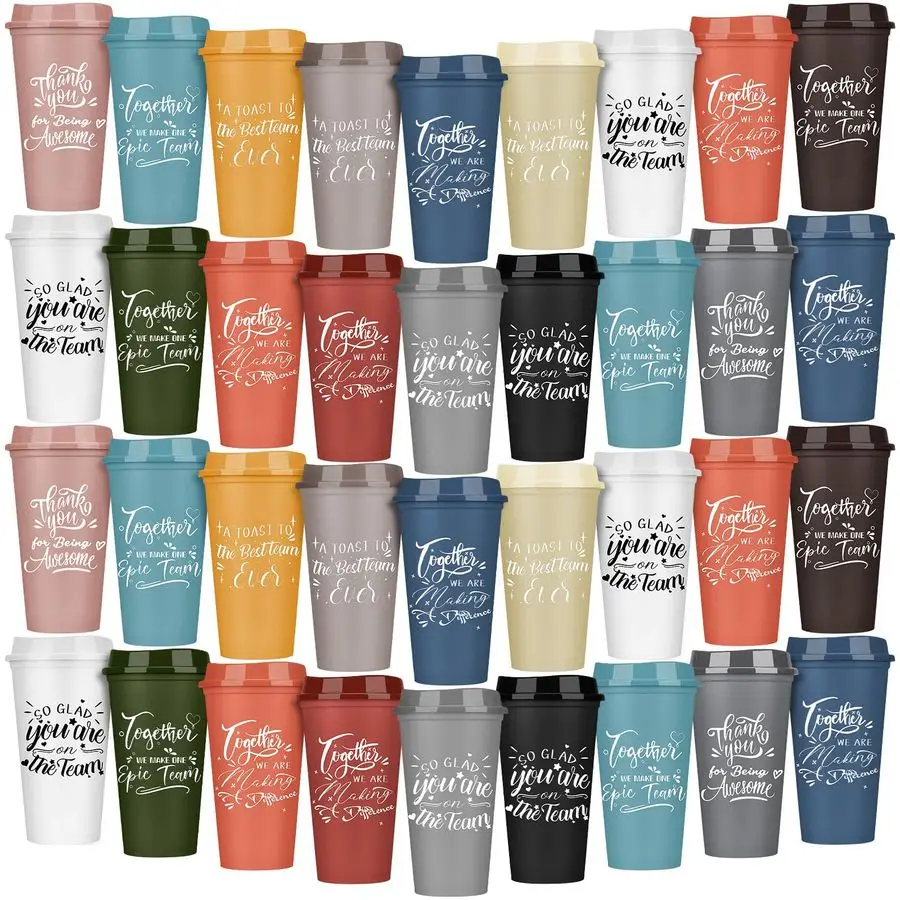 

60 Pcs Employee Appreciation Gifts Christmas Thank You Gift for Team Building 16 oz Teacher Plastic Coffee Cup with Lid Inspirat