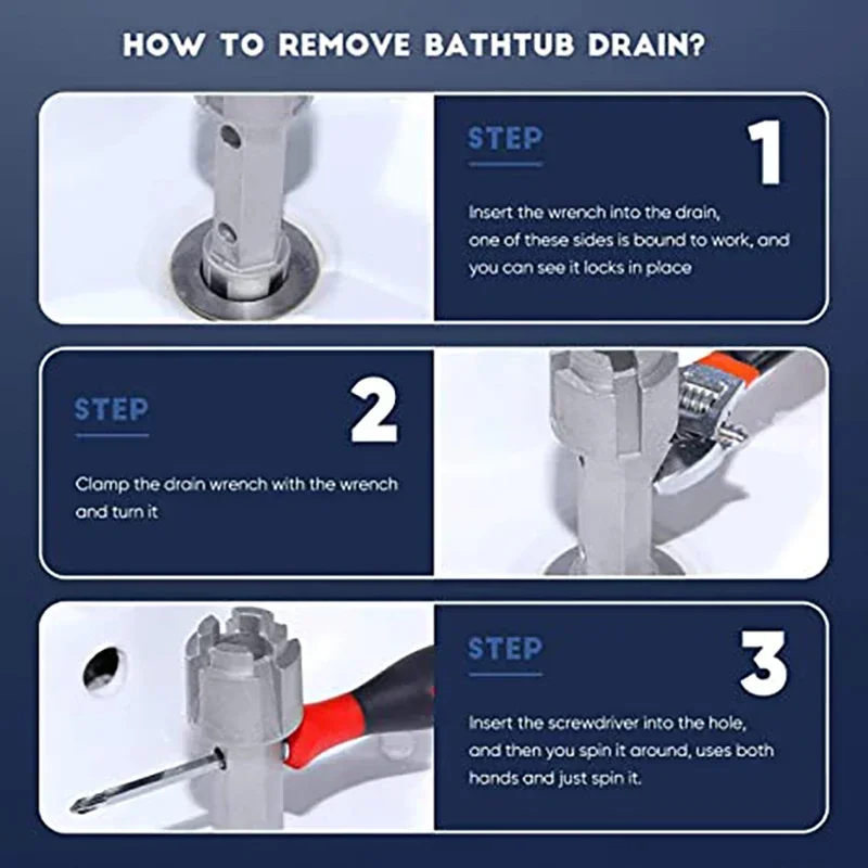 Badewannen-Abfluss-Entferner-Schraubenschlüssel, Badewannen-Abflussschlüssel mit zwei Enden, Abfluss-Entferner-Werkzeug, Schraubenschlüssel aus Zinklegierung für Badezimmer