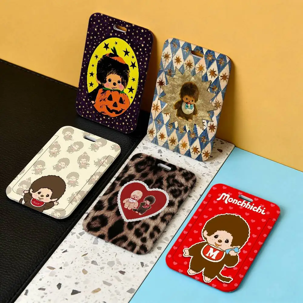 Cartoon Cute Doll M-Monchhichis Plastic Slide Cover Lanyard Work ID Bag Bus Student Photo Idol Badge Card Holder Employee