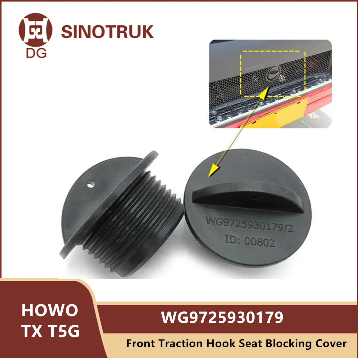 Reboque dianteiro Lug Seat Plug para Sinotruk HOWO TX T5G, peças originais do caminhão, gancho de tração, bloqueio tampa, WG9725930179