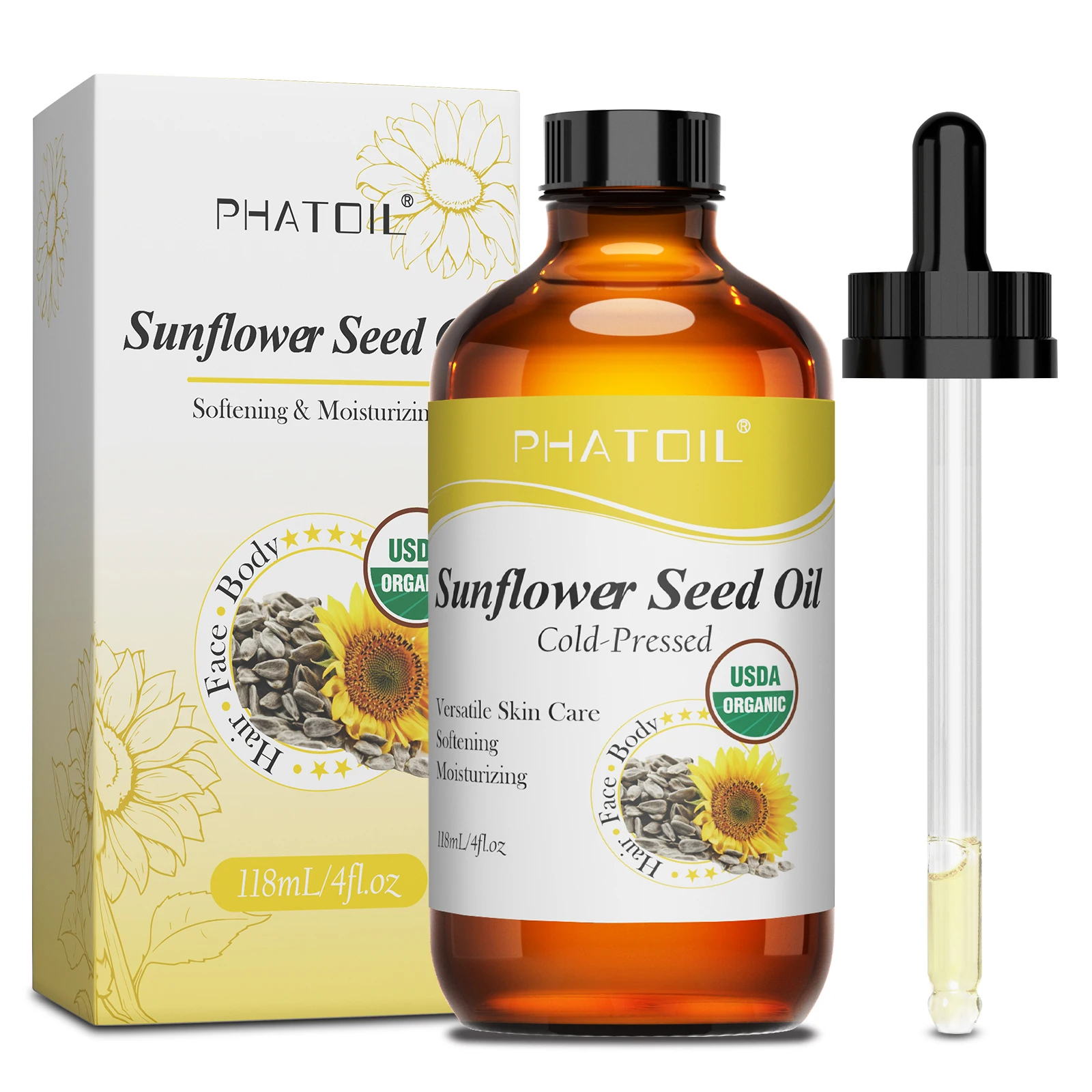 PHATOIL 118ml huile pour le visage organique huiles de transporteur USDA pressées à froid naturelles