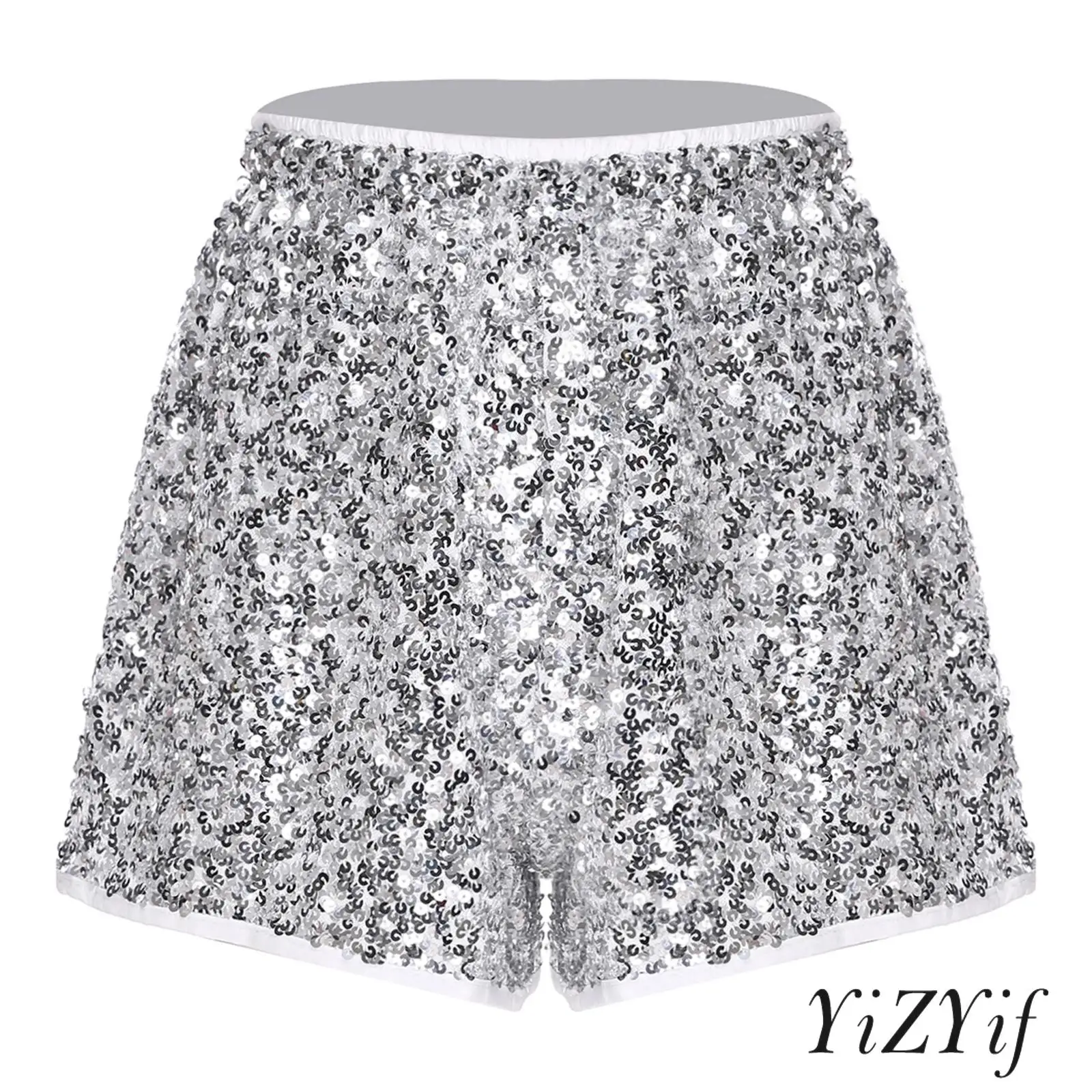 

Женские джазовые танцевальные шорты с пайетками, с высокой талией, эластичные, на подкладке, для выступлений на сцене и музыкальных фестивалей