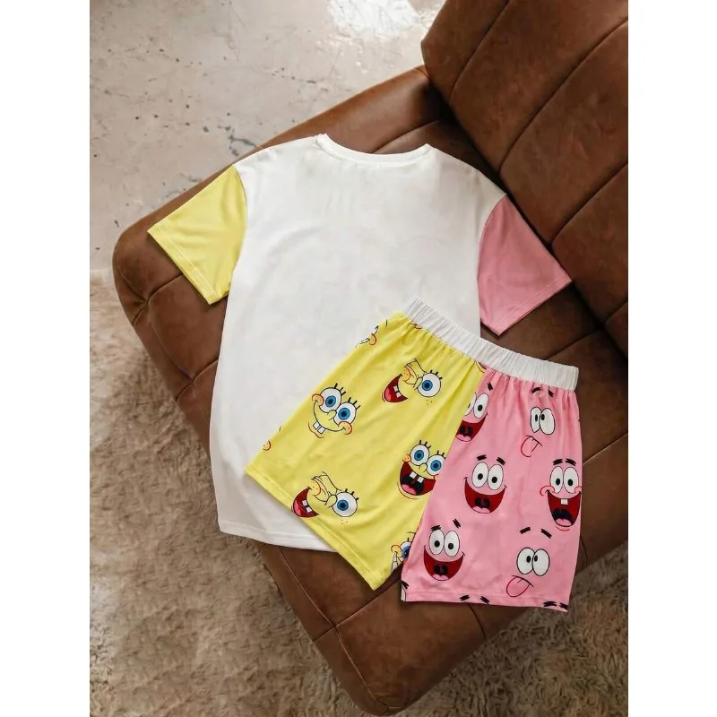Summer New Short Sleeved Shorts Home Clothes Cartoon Character Printed Round Neck T-shirt Shorts Home Set