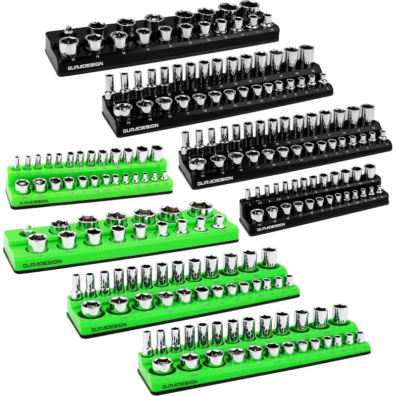 

8PCS Magnetic Organizer Set, Magnetic Sock et Holder, 1/4", 3/8", 1/2" Holds 171 Pieces Magnetic Trays.