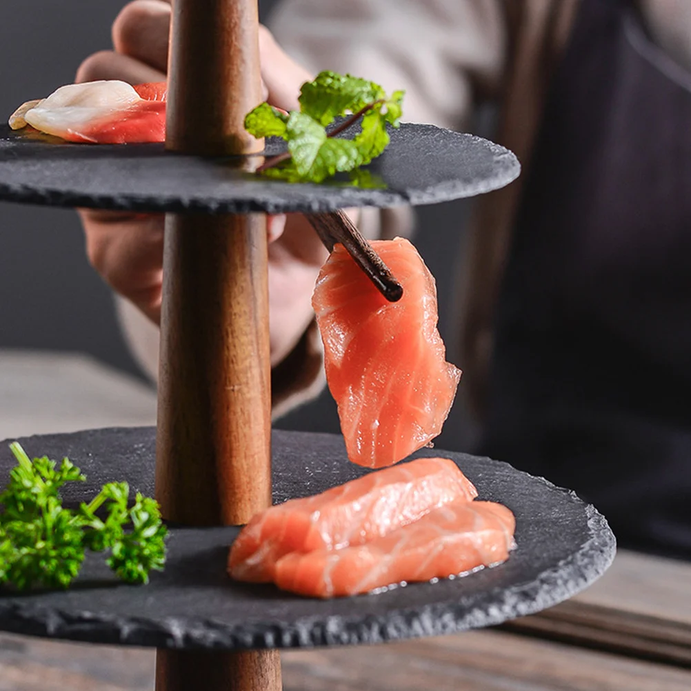 

1Pcs Three Layers Sushi Cake Round Natural Wood Dish Japanese Style Tray for Sashimi Dumpling Dessert Sushi Plate