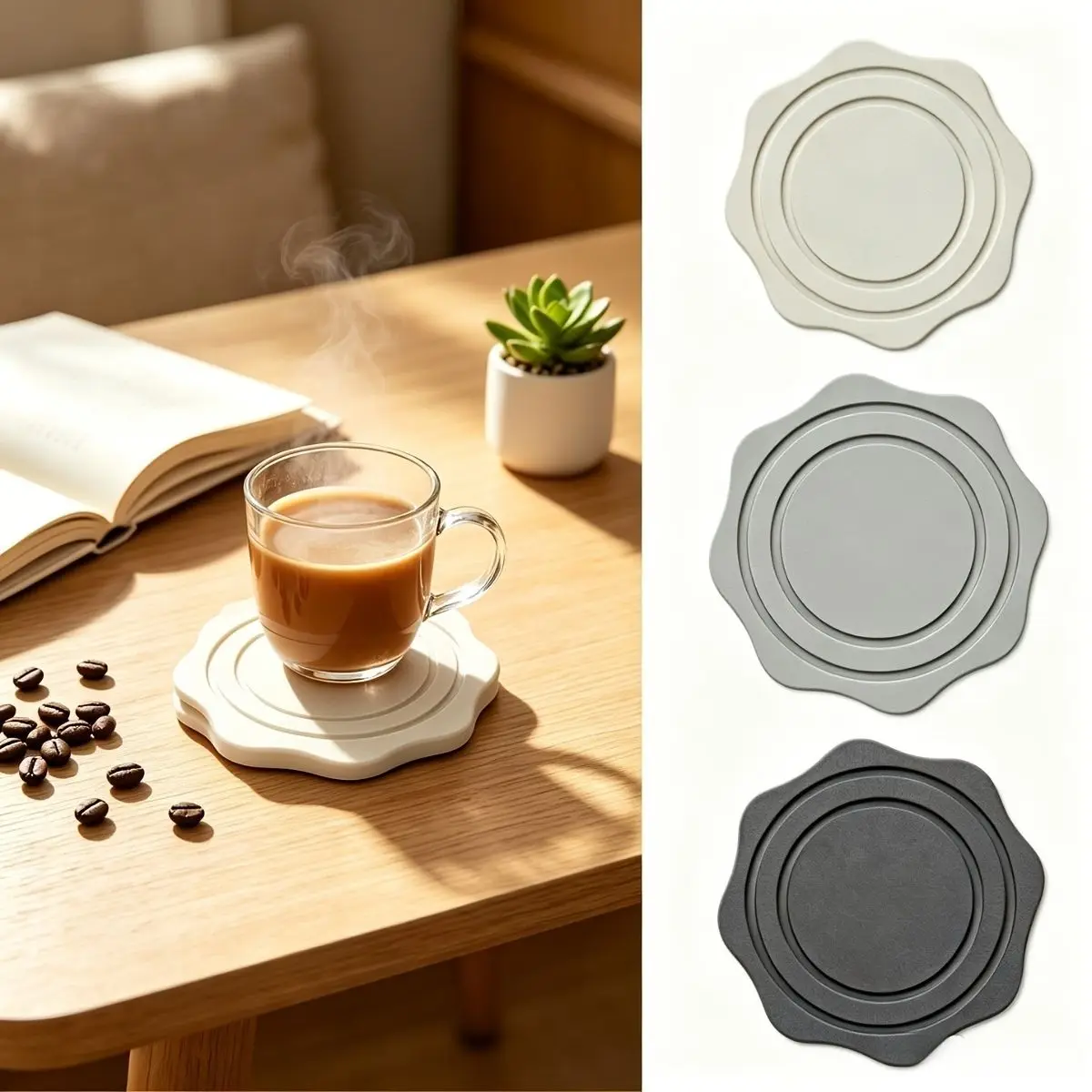 Diatomaceous Earth Coaster Instant Dry Diatomite Drink Coasters Flower Shape Absorbent Coaster for Kitchen Drinks
