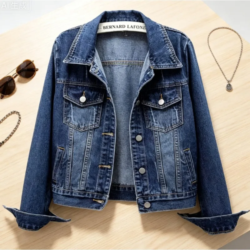 2026 New Jean Jacket  Casual Open Front Wrinkle Resistant Coat S-XL White  Lightweight & Comfortable Ideal for Daily Wear