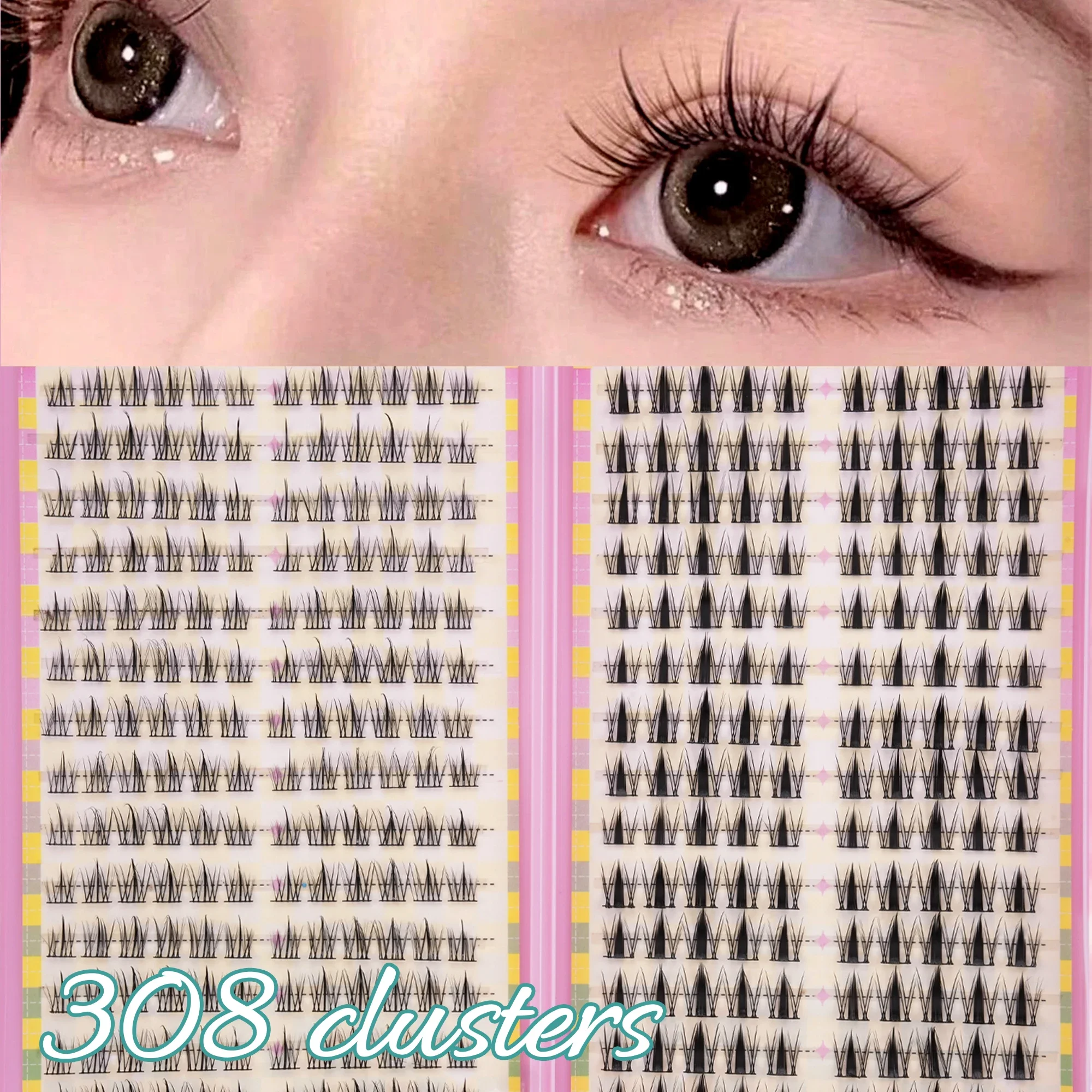 Eyelash Extension Cluster - 308PCS Gemengde D Curl Zachte, Lichtgewicht