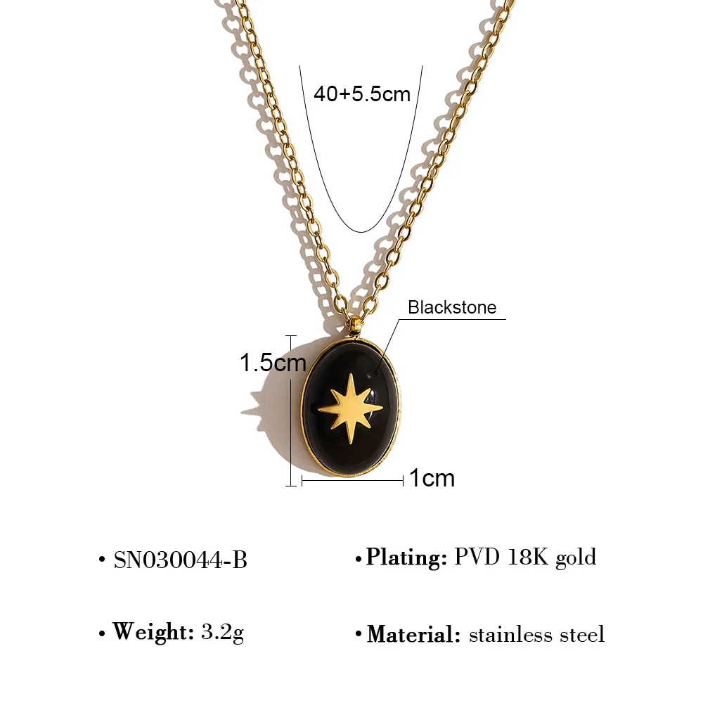 Boho Colorful Oval Stone charm Necklaces for Women Gold Plated Star Sun Inlay Pendant Delicate Chain Vintage Bijoux Femme