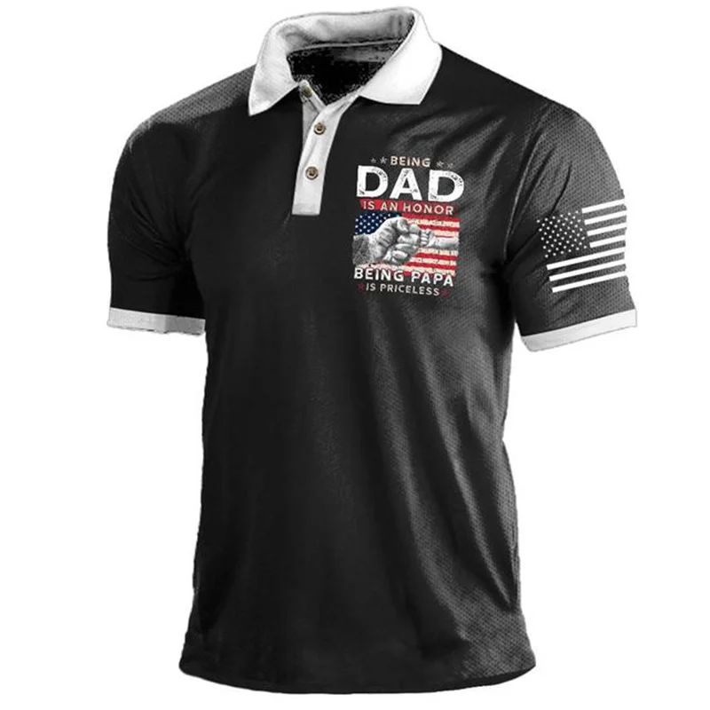 Vintage Men\'s Polo Shirt Golf Shirts Turndown 3d Print Tees Top American Short Sleeve Button-down Fashion Clothing Casual Blouse