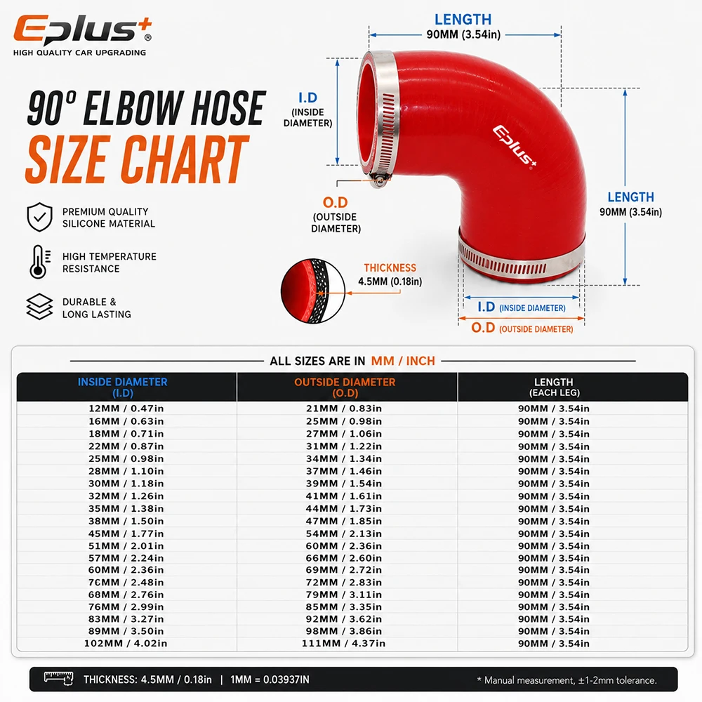 Universal Red Silicone Tubing Hose 90 Degrees Pipe Coupler Car Intake Turbo Intercooler Silica Gel Hose Connector with Clamps