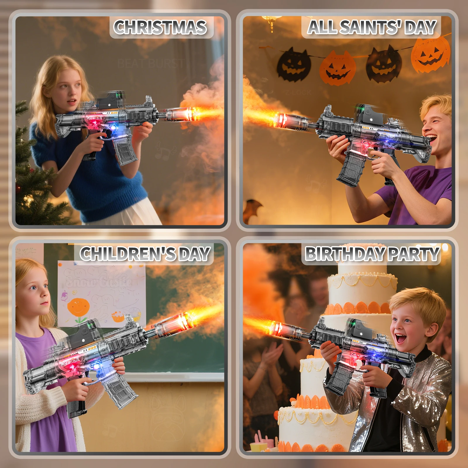 ปืนฉีดน้ำไฟฟ้าสำหรับเด็ก ปี 2025 ขายดี พร้อมเสียงและแสง จำลองปืนของเล่น สำหรับกิจกรรมกลางแจ้ง ปืนฉีดน้ำสั่นสะเทือน