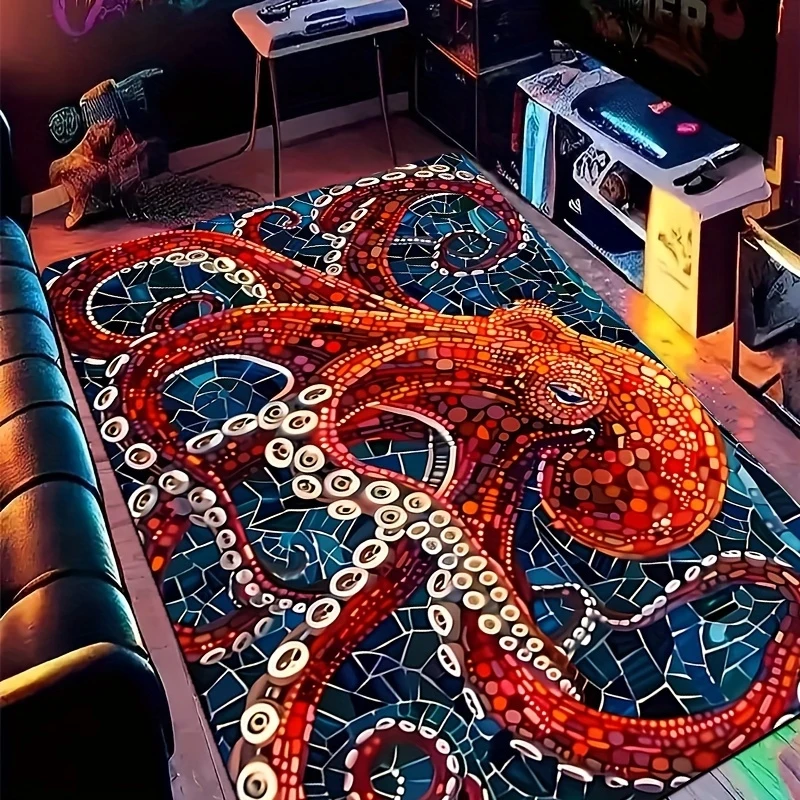 VIKAMA Octopus Mosaic-Style Rug: Soft, Warm, and Non-Slip—Perfect for Living Rooms, Sofas, Entryways, and Hallways—Home Decor