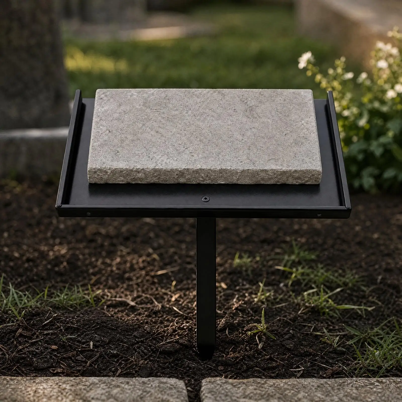 Black Iron Memorial Marker Holder Metal Memorial Plaque Holder with Pointed Stake Sturdy Outdoor Grave Marker Stand with