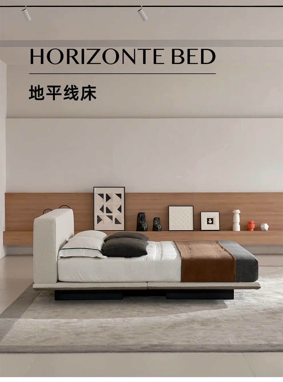 Horizon bed double bedroom cotton and linen fabric cream wind suspension Italian minimalist light luxury wedding bed 1.8m