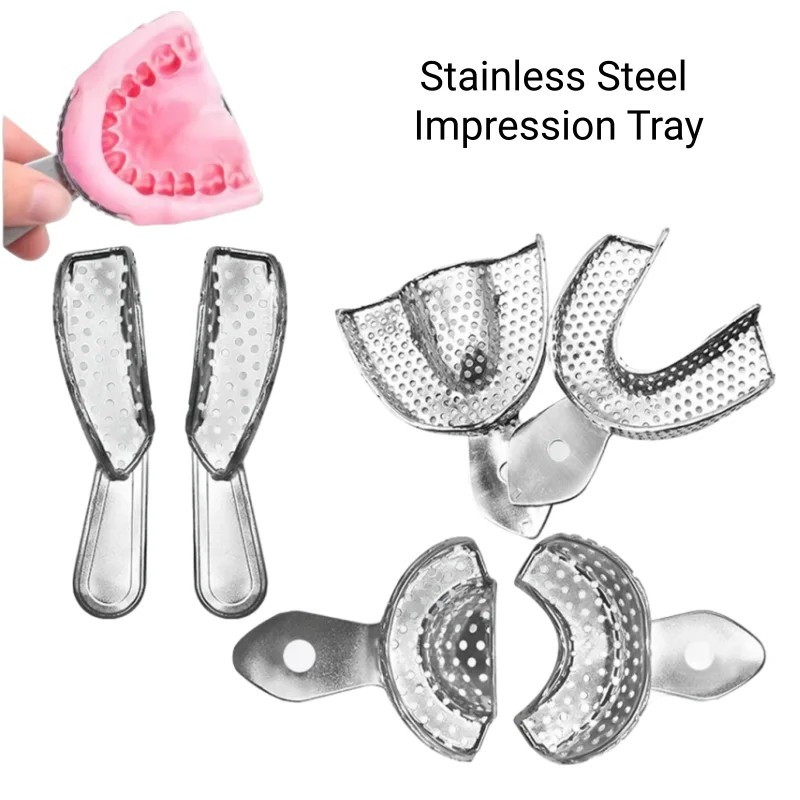 

2pcs Dental Stainless Steel Impression Tray Perforated Autoclavable Upper Lower Teeth Holder Anterior Partial Impression Tray