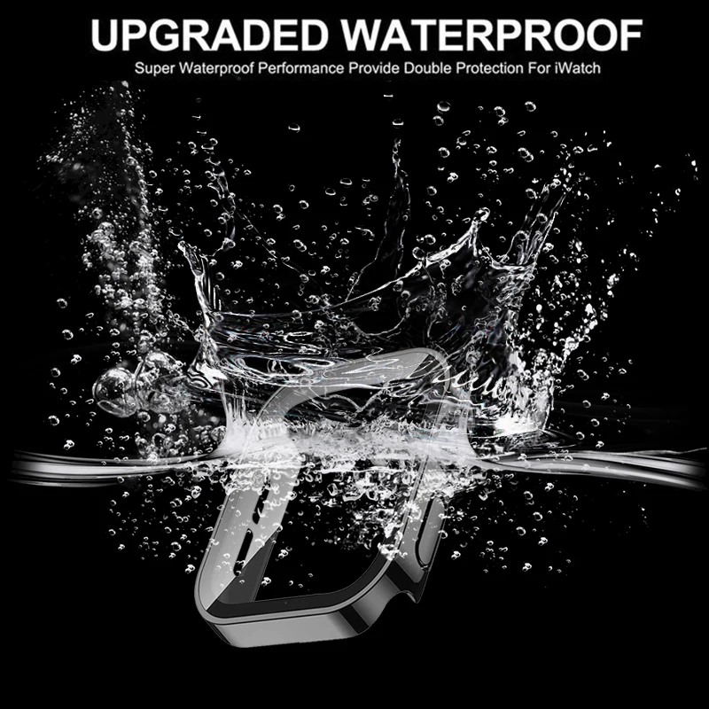 Cristal y funda para Apple Watch, funda protectora de pantalla de borde recto para iWatch 9, 8, 7, 6, 5, SE 4, accesorios de 45mm, 41mm, 44mm, 40mm