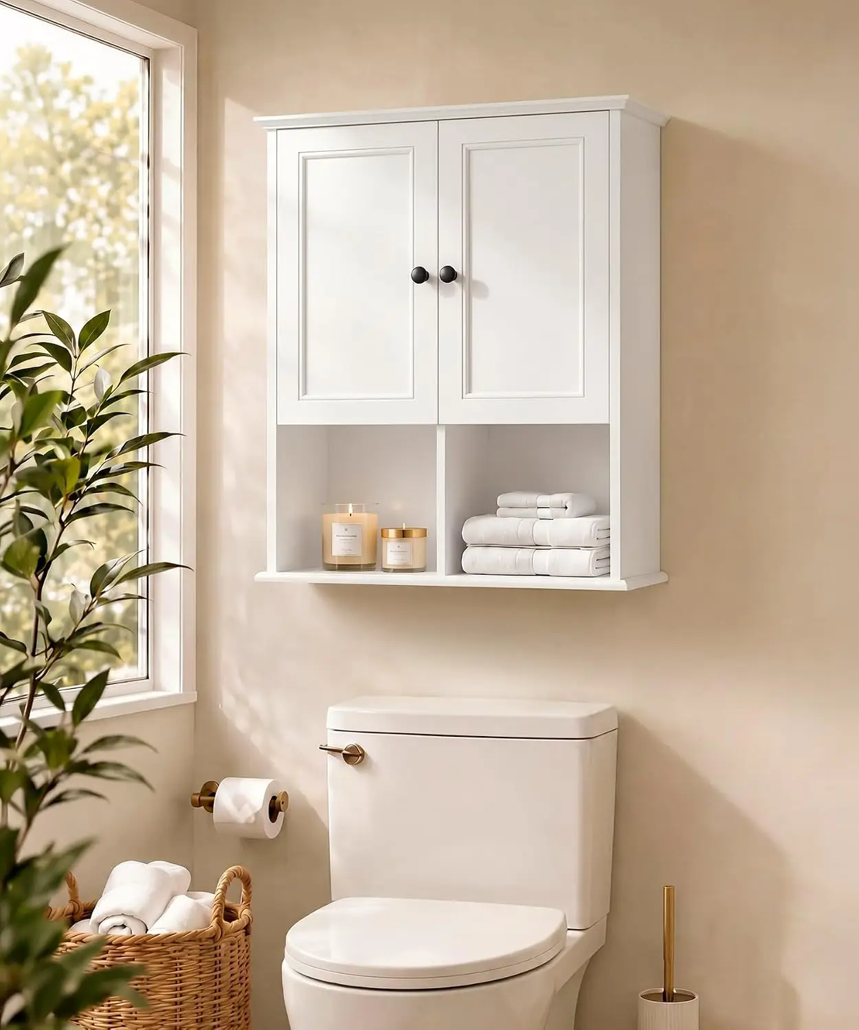 23.6 inch Bathroom Wall Cabinet with Motion Sensor Light - White