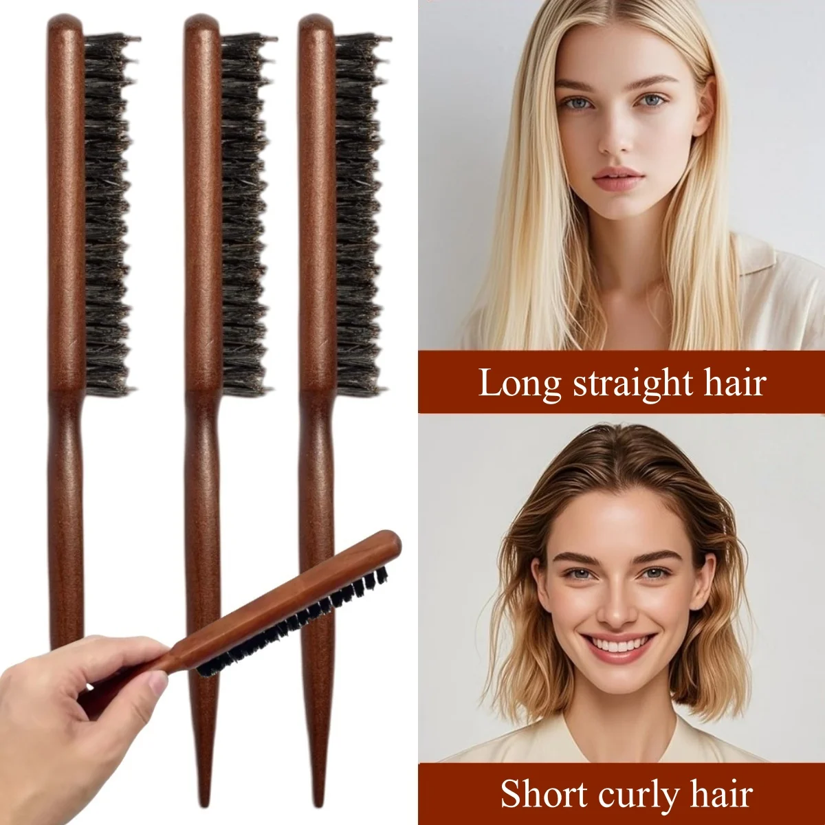 1-5pcs Three Rows Hairdressing Pig Bristle High Vertex Fluffy Hair Brush Scalp Massage Comb Professional Salon Hair Style Tool