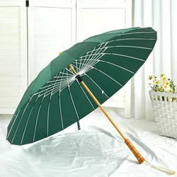 24K Retro Chinese Long Handle Umbrella Luxury Wood Handle UV Sun Protection Parasol Umbrella Male Female Rain Sunny Umbrellas