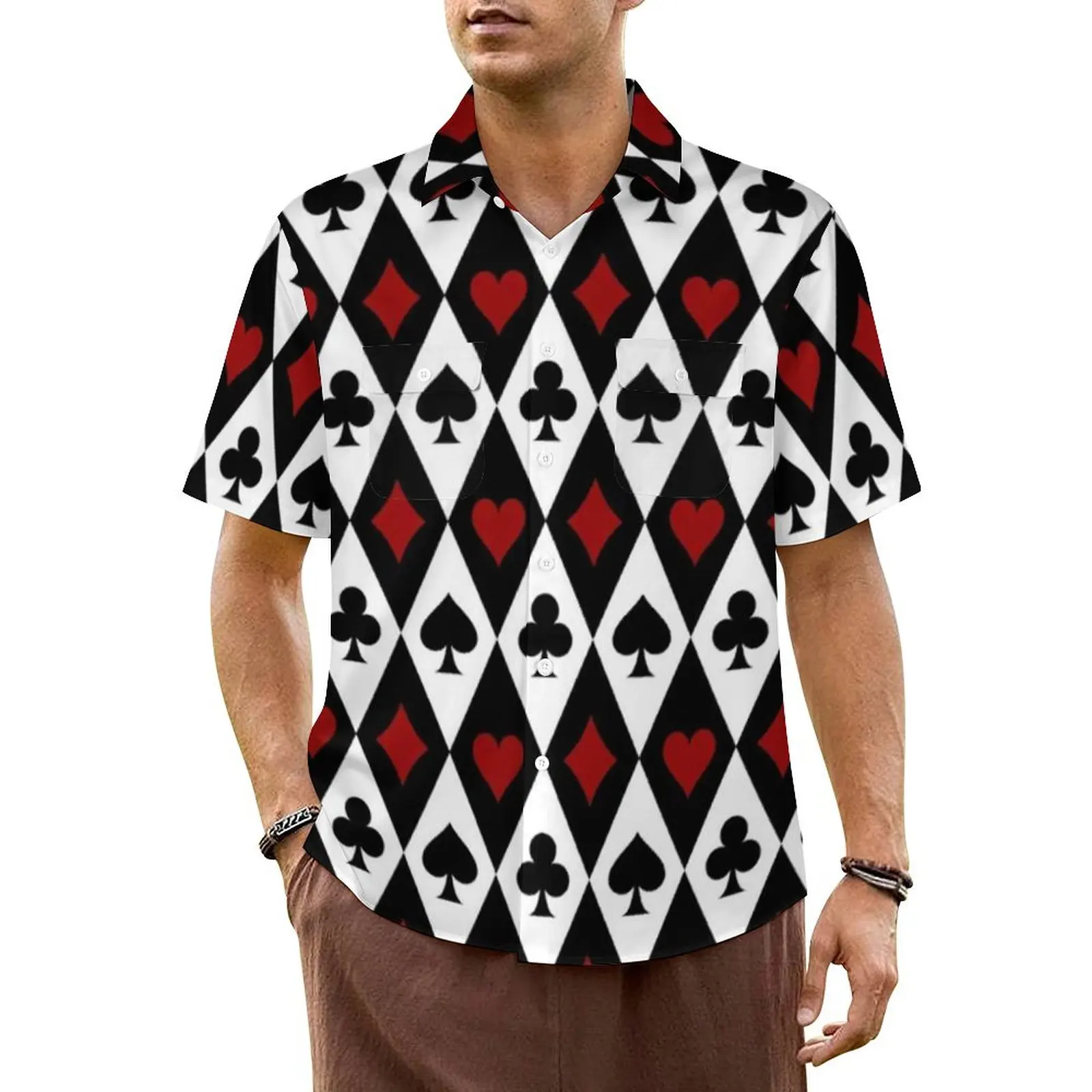 Hawaiian Shirt Beach Poker Card Suits Blouses Playing Cards Novelty Casual Shirts Male Short Sleeve Y2K Funny Oversized Tops