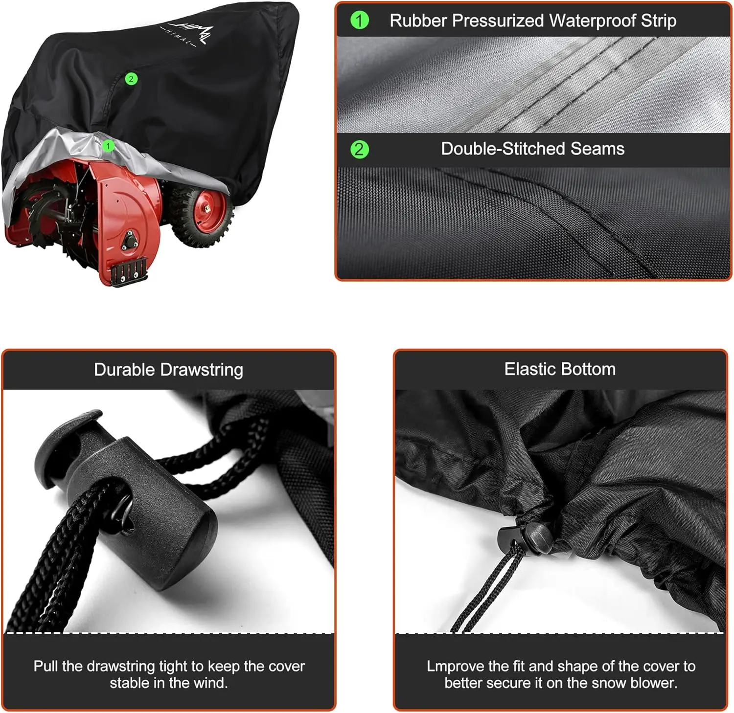 غطاء منفاخ الثلج 600D بوليستر مقاوم للماء للحماية من الأشعة فوق البنفسجية مناسب عالميًا 47 بوصة طول × 32 بوصة عرض × 40 بوصة ارتفاعًا