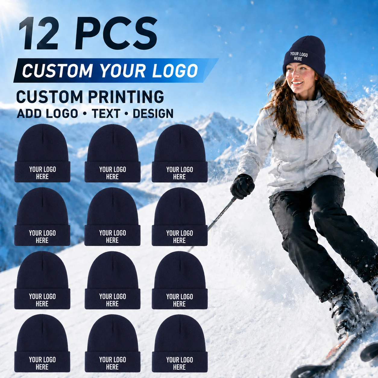 12pcs Custom Knit Beanies Personalized Logo Winter Hats for Teams Companies Outdoor Events And Daily Wear view 5