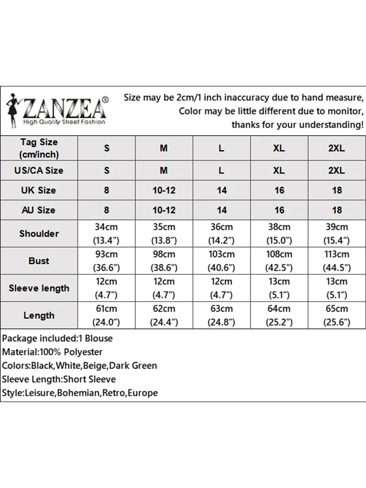 ZANZEA Summer Bohemian Holiday Tops Tunic Fashion Printed Blouse Women Short Sleeve Causal Shirt Elegant Party Work Blusas Femme