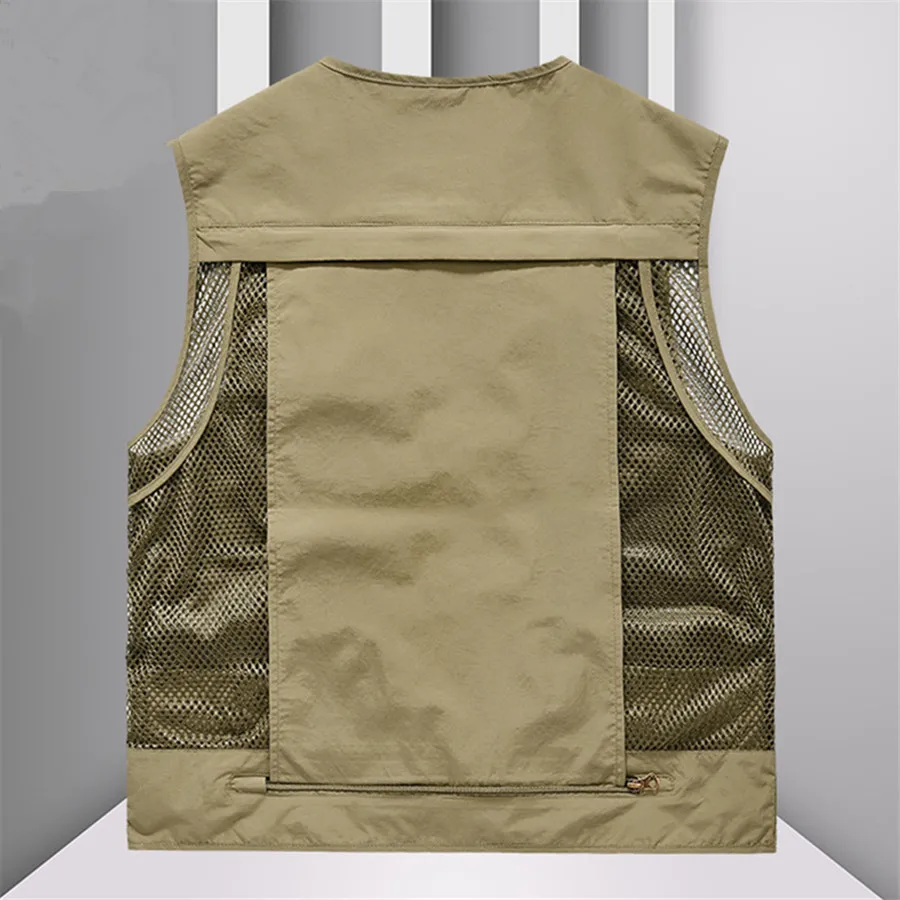 Green Summer Outdoor Vest for Men Multi-Pocket Breathable Mesh Sleeveless Jacket Male Tactical Hiking Fishing Cargo Waistcoat