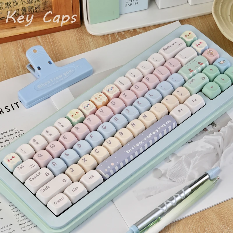 

Cute Candy Custom Keycaps DIY PBT 130 Keys MOA Profile 5 Sides Dye Sublimation Key Cap For MX Mechanical Keyboard