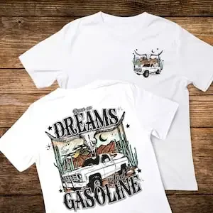 

Camisa vaquera, Funciona con sueños y gasolina, Camión clásico, Camiseta vaquera vintage, Camiseta de moda, Camisa vaquera, Cami