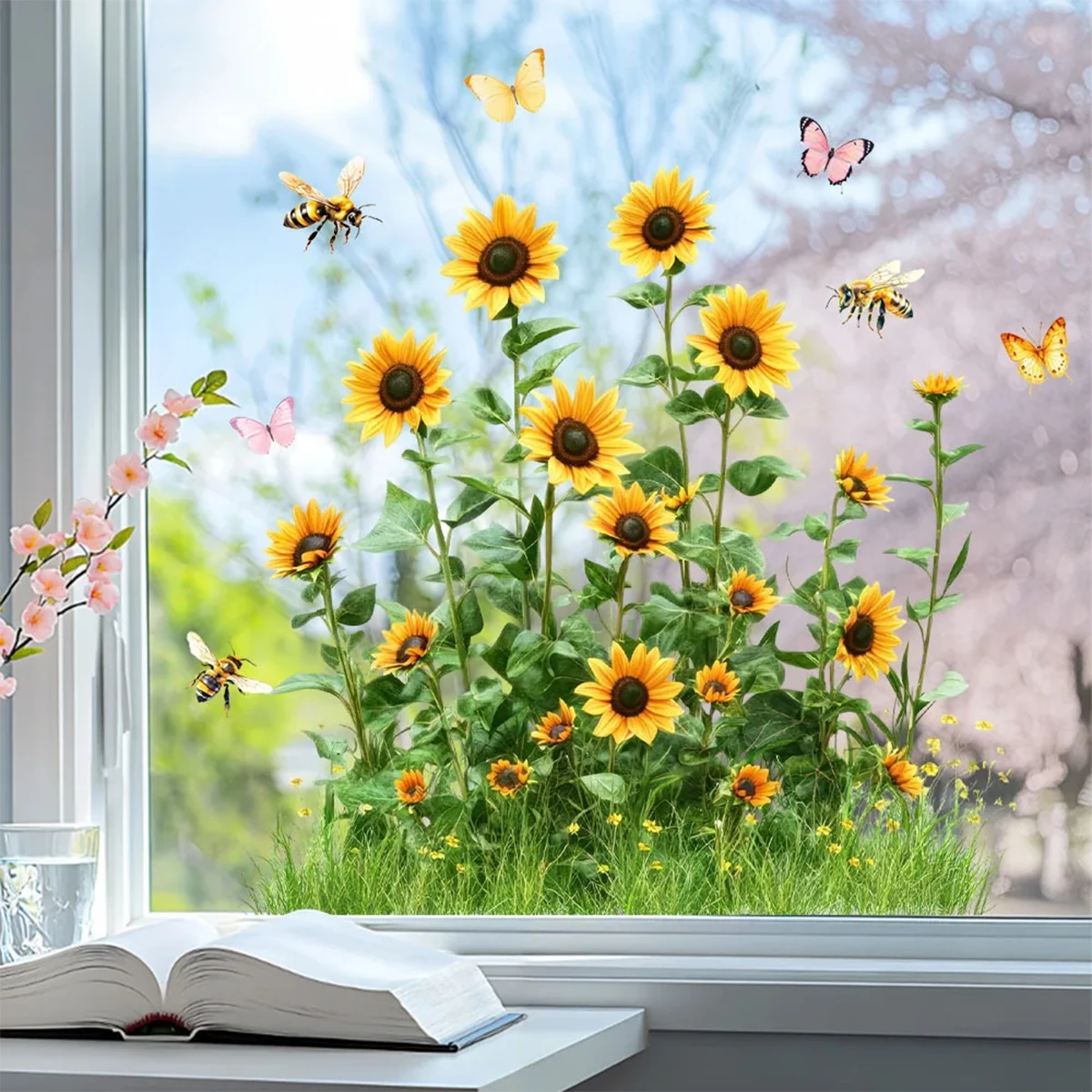 

Sunflower Butterfly Window Stickers, Living Room, Bedroom, Kitchen Window Stickers, Detachable Spring Floral Home Decorations