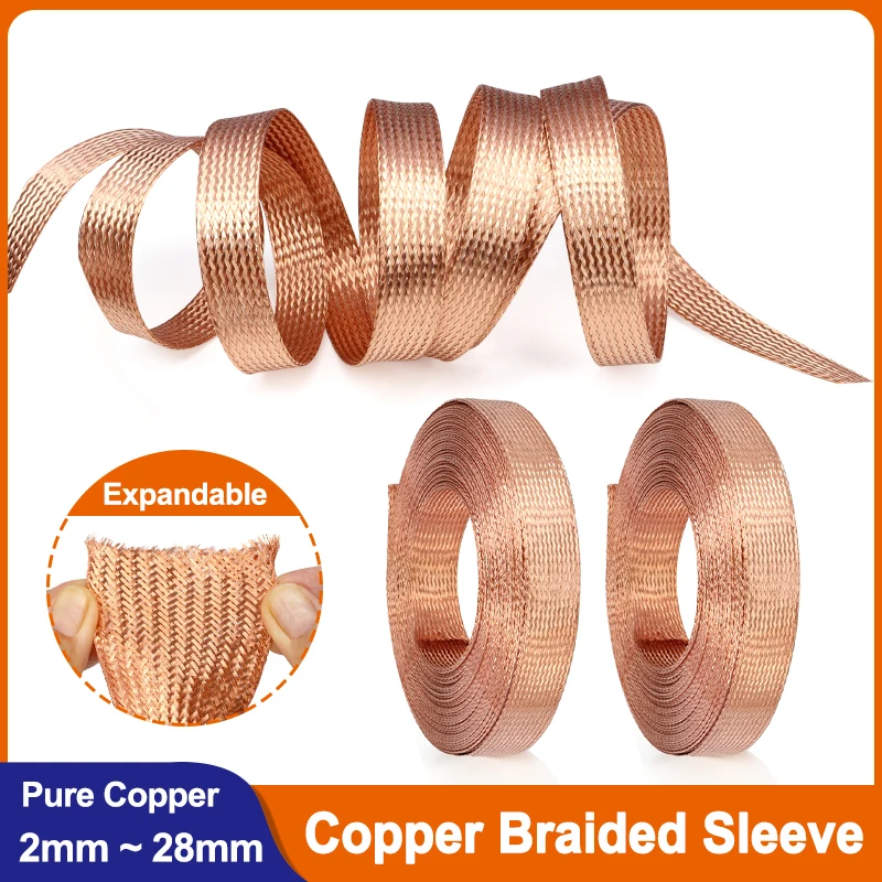 1~20M Pure Copper Braided Sleeve Width 2/4/6/8/10/12/14/16/20/28mm Expandable Screening Signal Cable Shielded Metal Sheath Nets