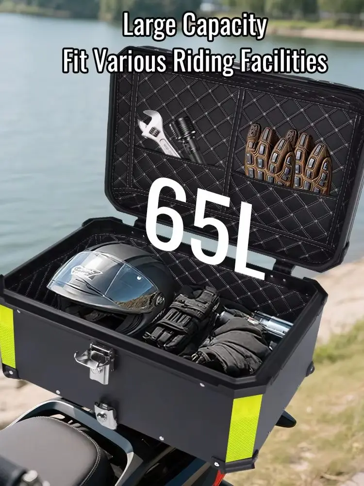 Waterdichte motorfiets topkoffer 65L aluminium opbergkoffer slijtvast duurzaam bagage met veiligheidsslot voor motorfiets - afbeelding 2