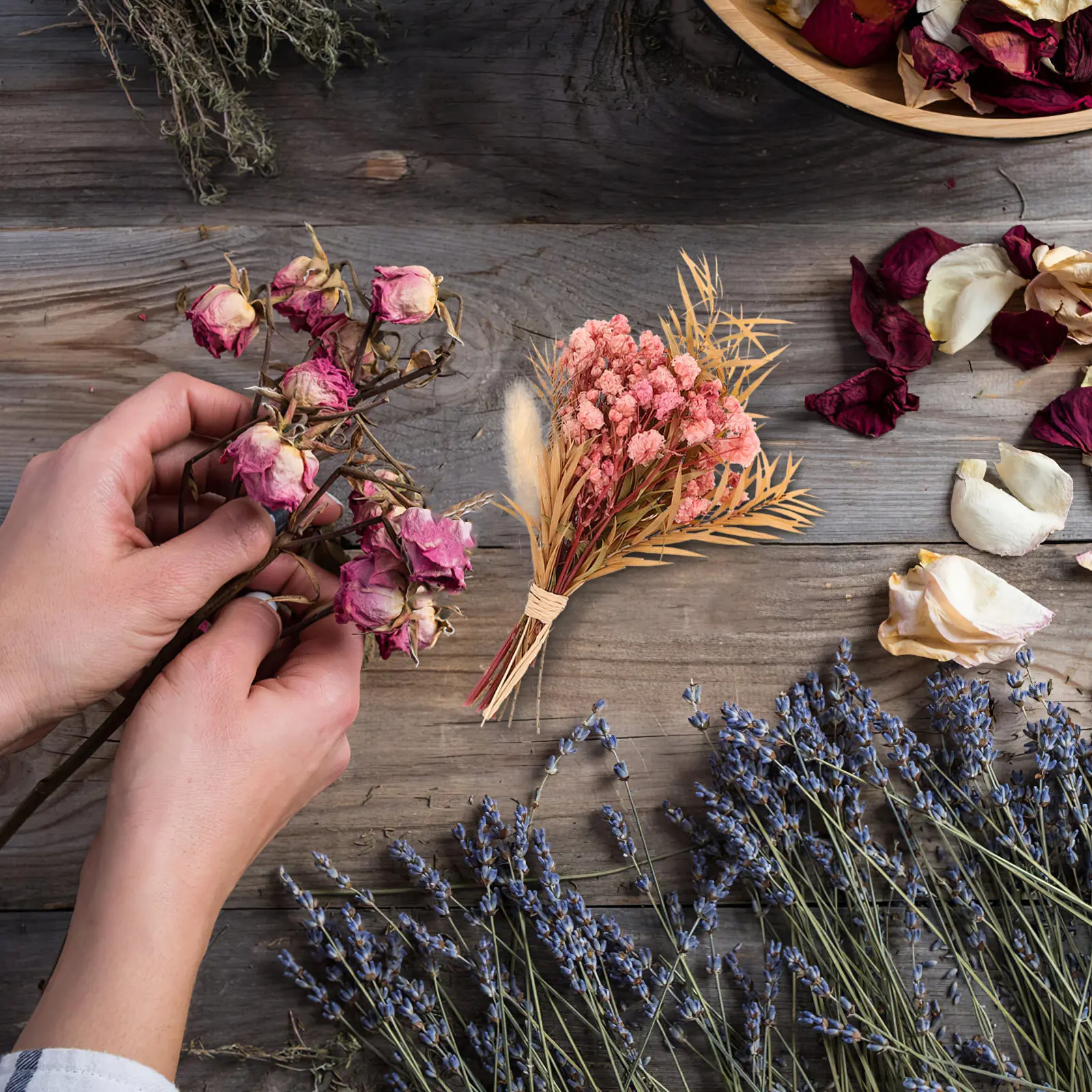3Pcs Mini Dried Floral Bouquet Natural Small Dried Flower Arrangement Vase Decoration Compact Home Decor Dry Flower Set view 5