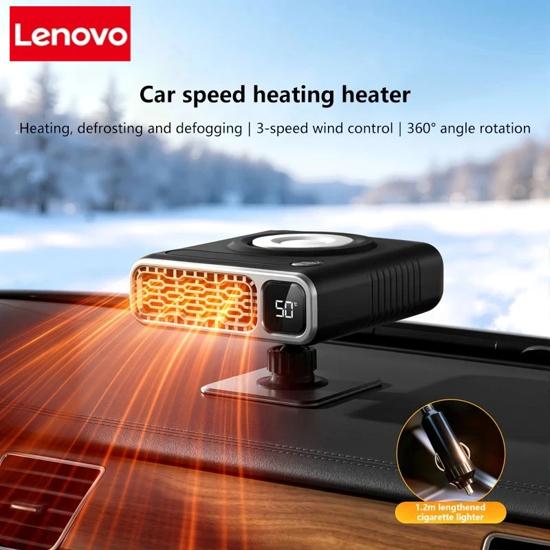 Lenovo 12V Car Heater Fan Smart Digtal Display With Adjustable Angle Warm Air Modes Windshield Defogger And Defroster For Cars