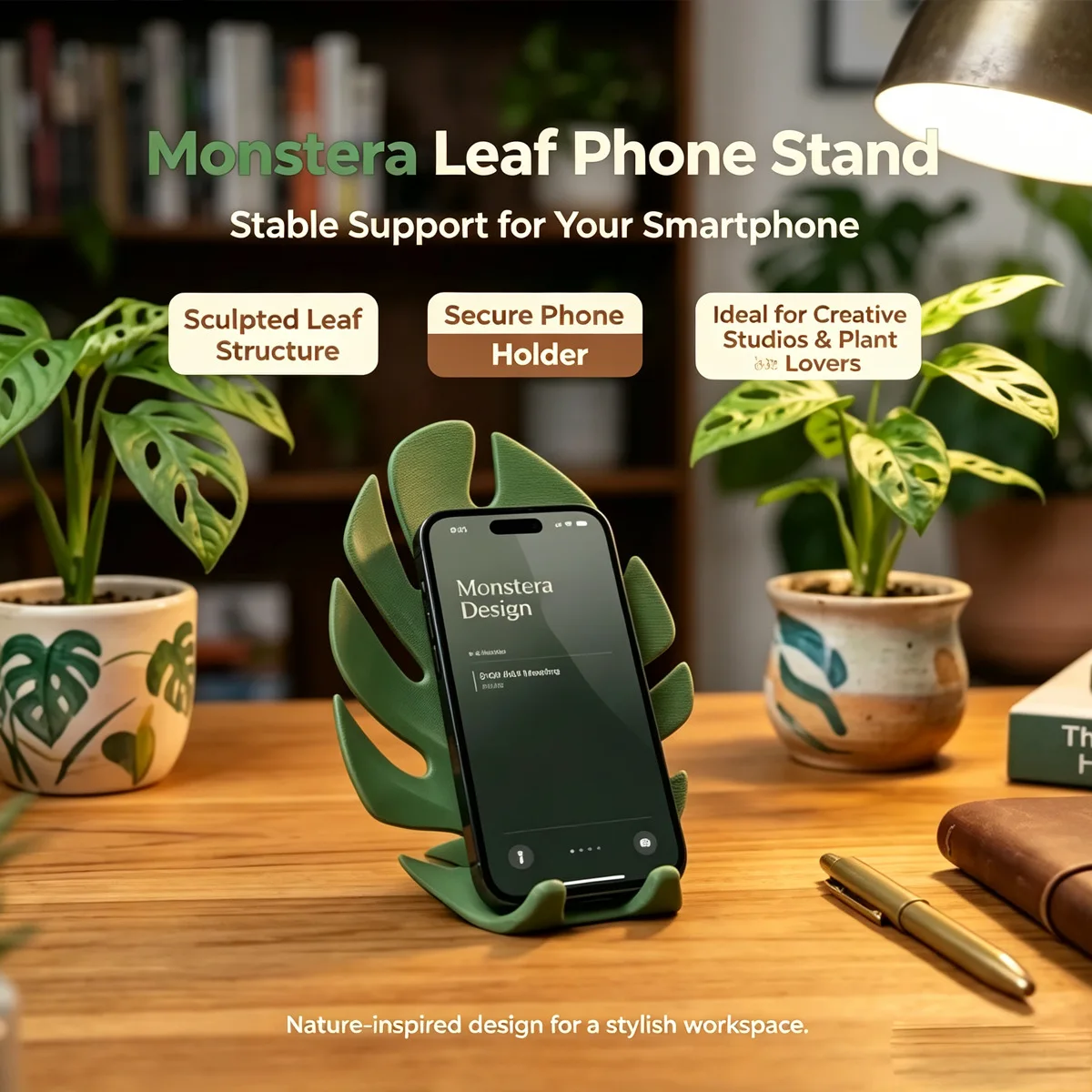 3D Printed Monstera Leaf Phone Stand Anti-toppling Support Desk Bedside Table Creative Leaf Shape Mobile Phone Holder