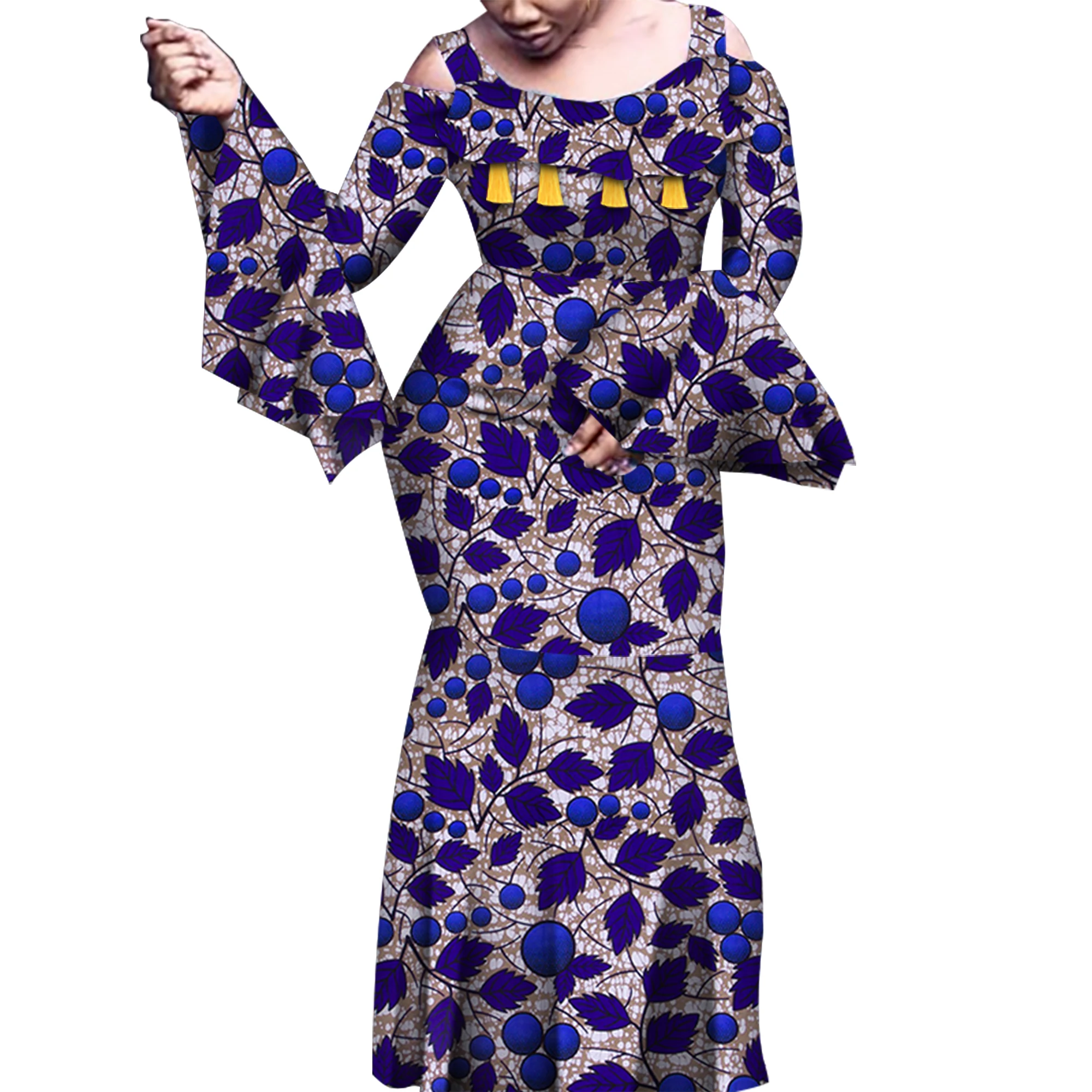 African Dresses for Women Print Flare Long Sleeve Dresses Vestidos  Riche African Wedding Party Sexy Ankara Dresses WY6843