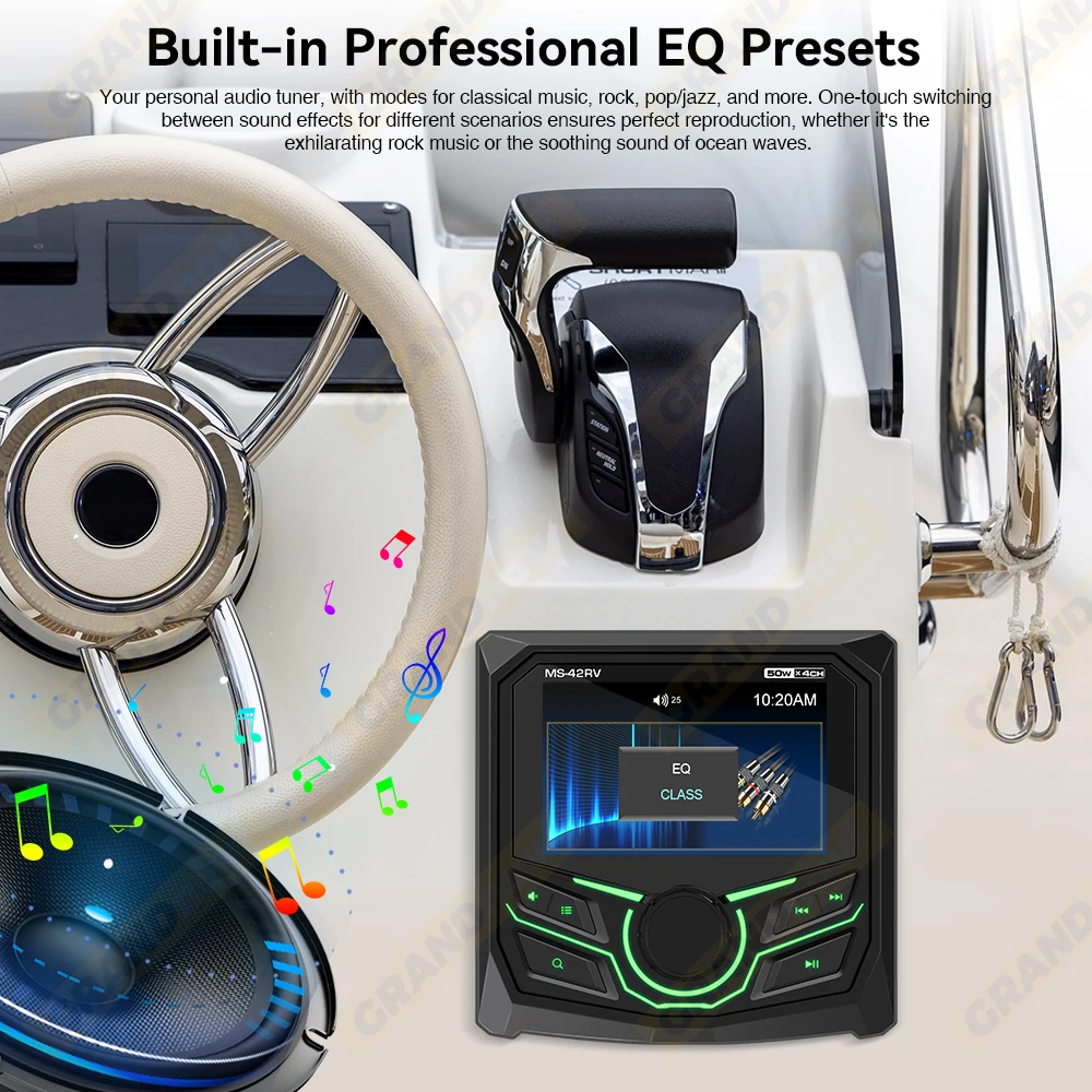 For RV Radio MP5 Player Marine Radio Boat Stereo FM AM Media Audio Player Bluetooth IPX5 Waterproof For Yacht ATV UTV Golf Cart