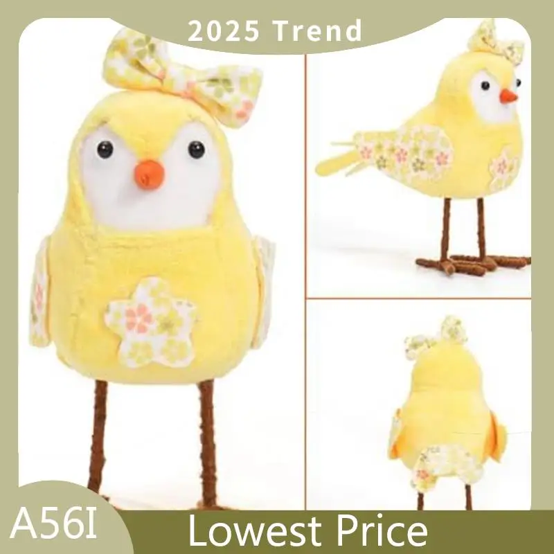 ABDD Easter Decorations Easter Bird Ornaments With Long Leg & Printed Scarf And Bow For Table Yellow