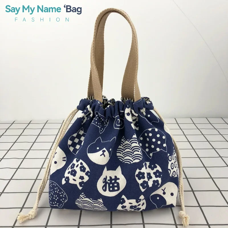 Japanese Style Drawstring Lunch bag Storage Bag For Travel Picnic Portable Foldable Easy Wash Bento Lunch Box Tote Pouch Bag