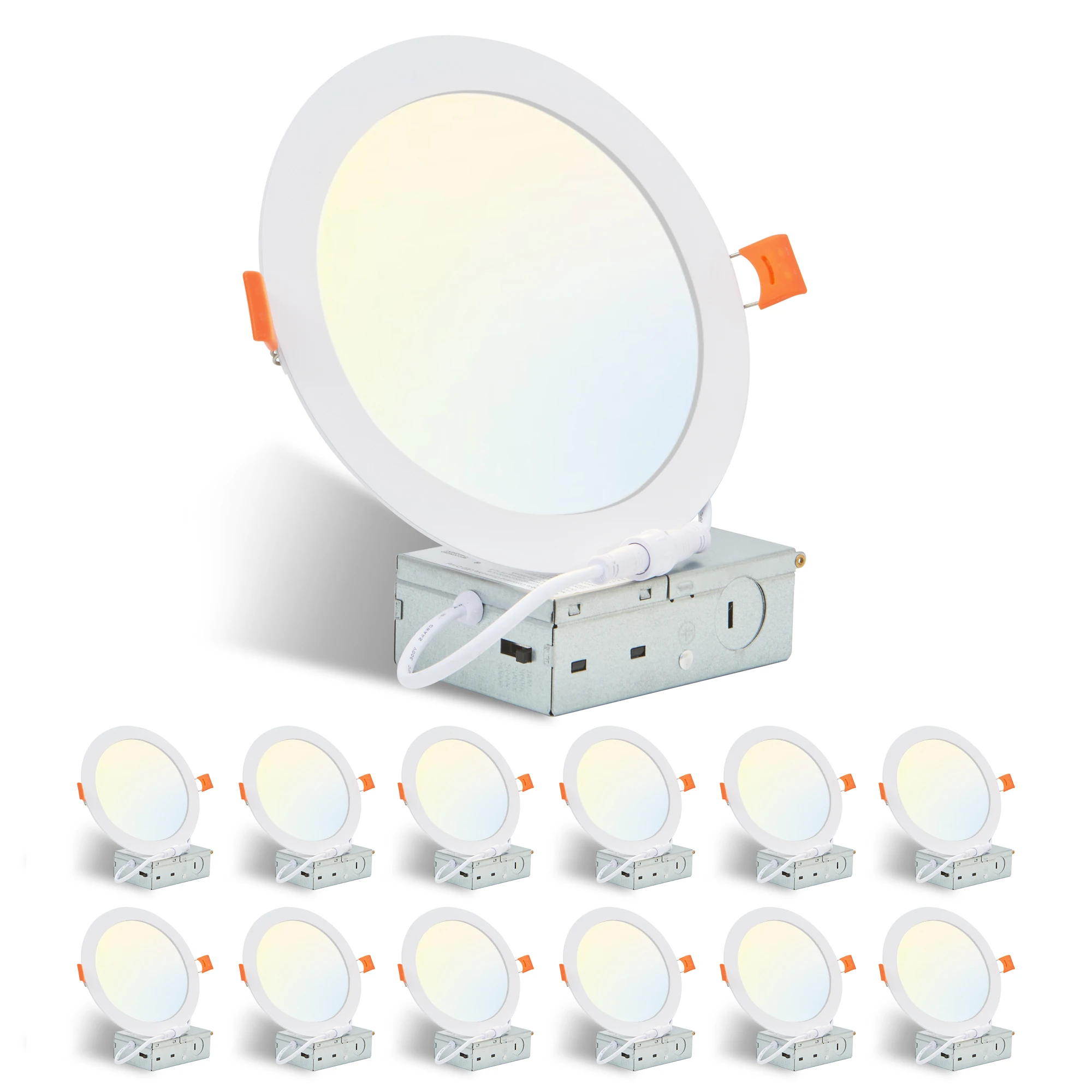 12-Piece Set of Shell-Less Led Ceiling Lights, Dimmable Recessed Downlights with Junction Box, 3000K-5000K Adjustable Color Temperature White Light