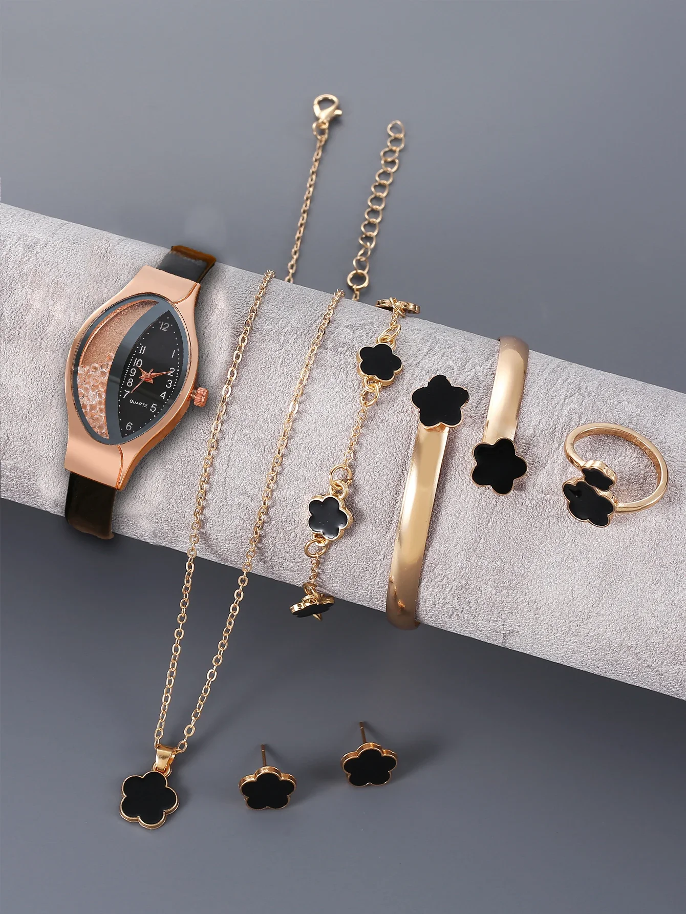 Hot selling fine leather with rhinestones, fashionable women's watch, half diamond ball rolling sand women's quartz watch