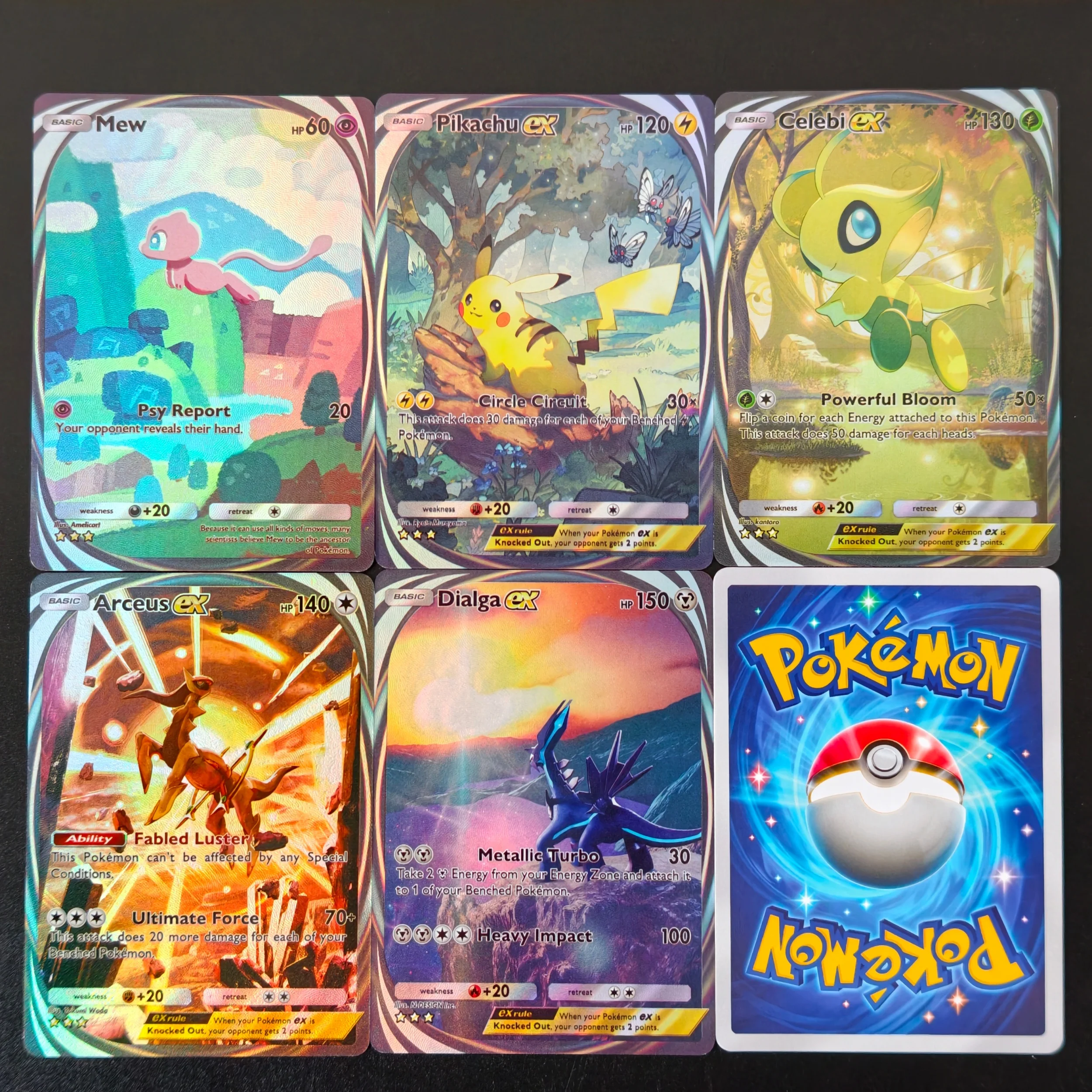 Proxy English PKM Card Pocket Arceus Mew Dialga Holo Foil Textured Card DIY TCG Advanced Anime Collection Card